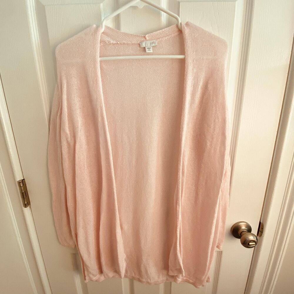 J.Jill Sweater Womens Petite Medium Linen Pink Open Front Cardigan Light Knit